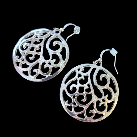 Scroll Cut Out Circle Weave Sterling Silver Earrings - Picture 5 of 6
